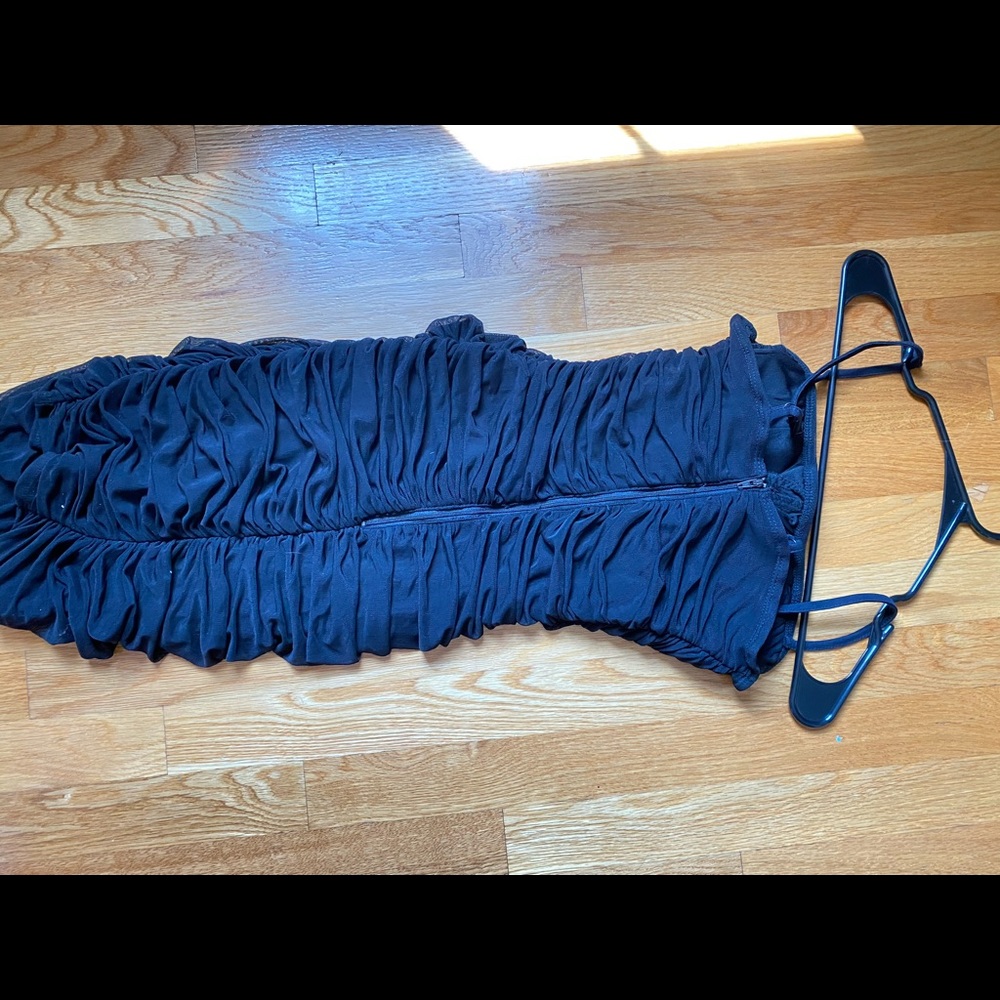 Scrunched black mini dress